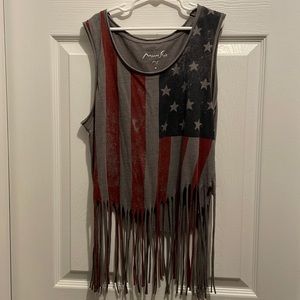 American Flag Crop Top W/ Fringed Bottom